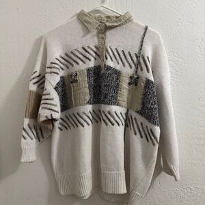 Vintage Bonnie and Bill by Holly Geometric Pattern Collared Sweater M